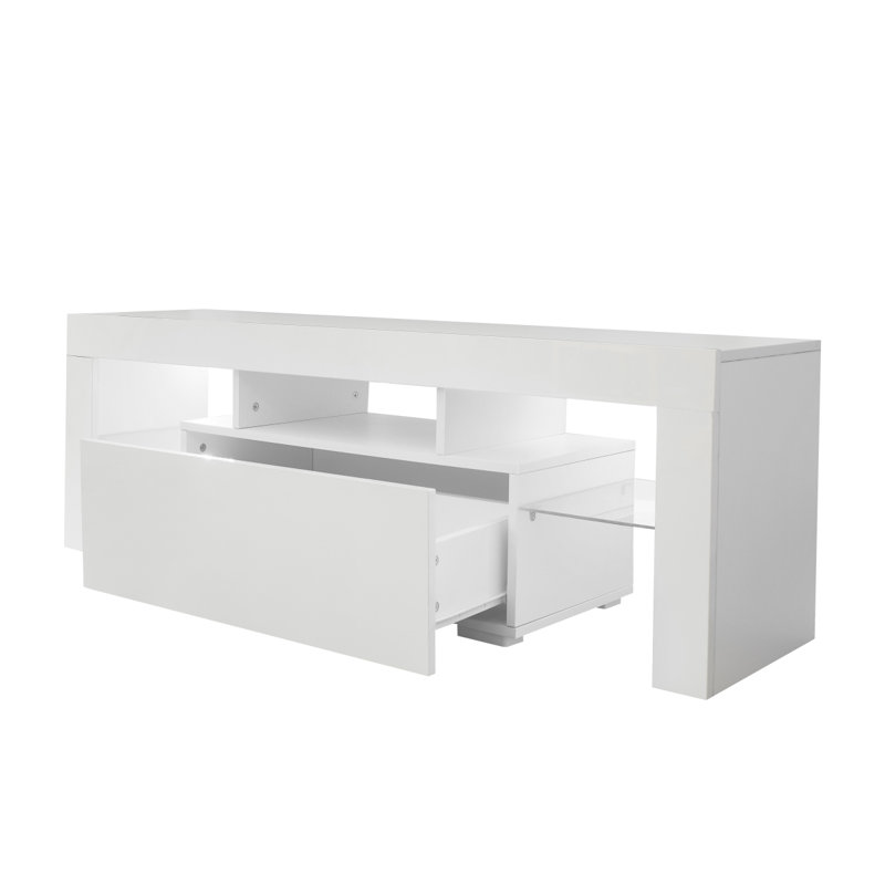 Antwann Modern LED TV Stand for 70" TVs, Wood Entertainment Center with 2 Cabinets, Quick Assembly, White 2