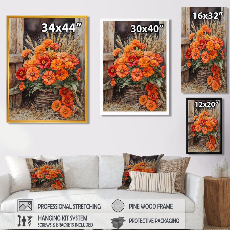 Daugherty - impression sur toile florale, H 20 po x l 12 po, Reproduction encadrée d'une seule photo, Doré