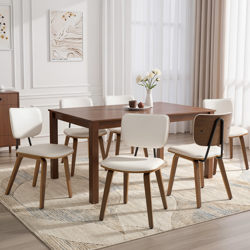 18.9" H Mid-Century Modern Dining Chair, Set of 6, Upholstered Side Chair with Padded Seat Cushion & Curved Backrest, 6