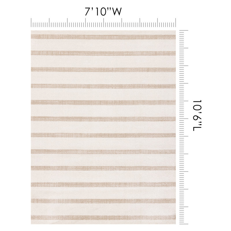 Wum Striped Machine Woven Polypropylene Area Rug in Beige/Cream, Rectangle 7'10" x 10'6"