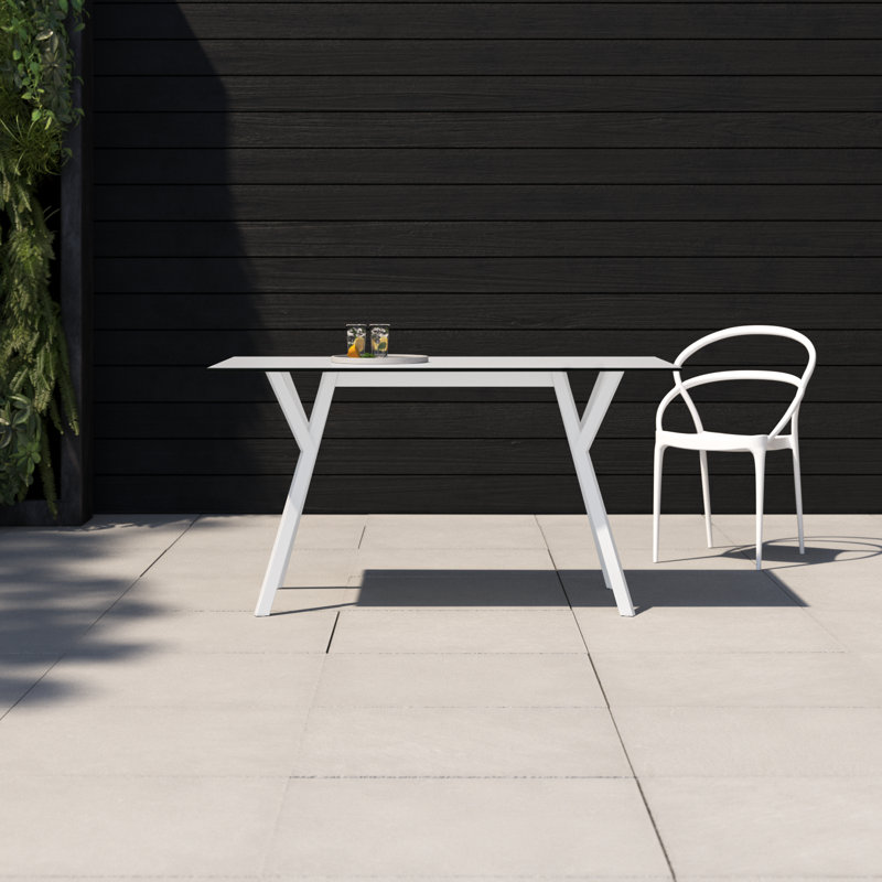 Pontus Rectangular Outdoor Dining Table , in. W in. D, 31.5'' W x 55'' L x 29.5'' H, White