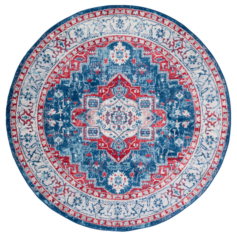 Tapis bleu marine / rouge Aurich 851, Rond 6 pi 7 po