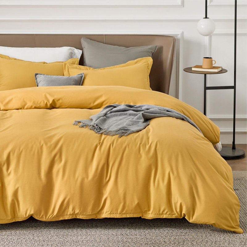 Bedsure Golden Yellow Duvet Cover Full Size - Soft Double Brushed Bedding Set for Kids & Adults（Set of 3）, Golden Yellow