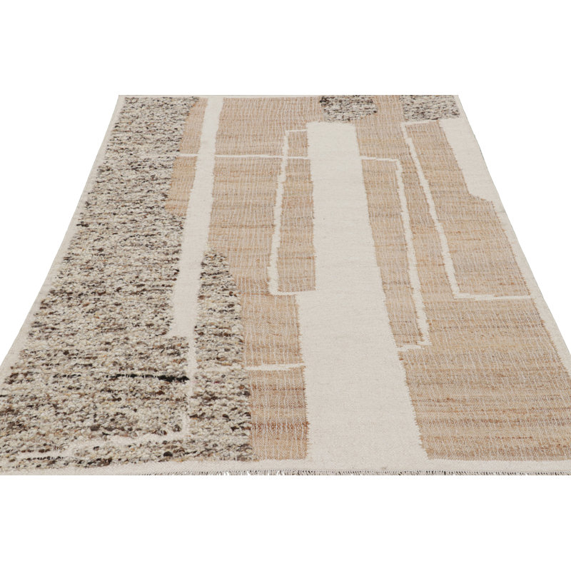 Rug & Kilim’S Flatweave Runner With Cream And Beige Geometric Patterns, Rectangle 5' x 7'