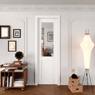 Interior Half Clear Glass Panel Pantry Door Slab Modern Pantry Door Solid Core Primed Standard Door Without Hardware