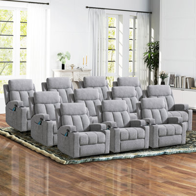 Fauteuil inclinable manuel de massage l 33,07 po Dartee avec fonction de chauffage et deux porte-gobelets - Siège de cinéma maison en microfibre