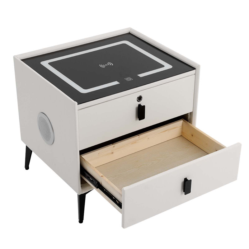 Bluetooth Speaker Smart Bedside Table With Light USB& Wireless Charging, White