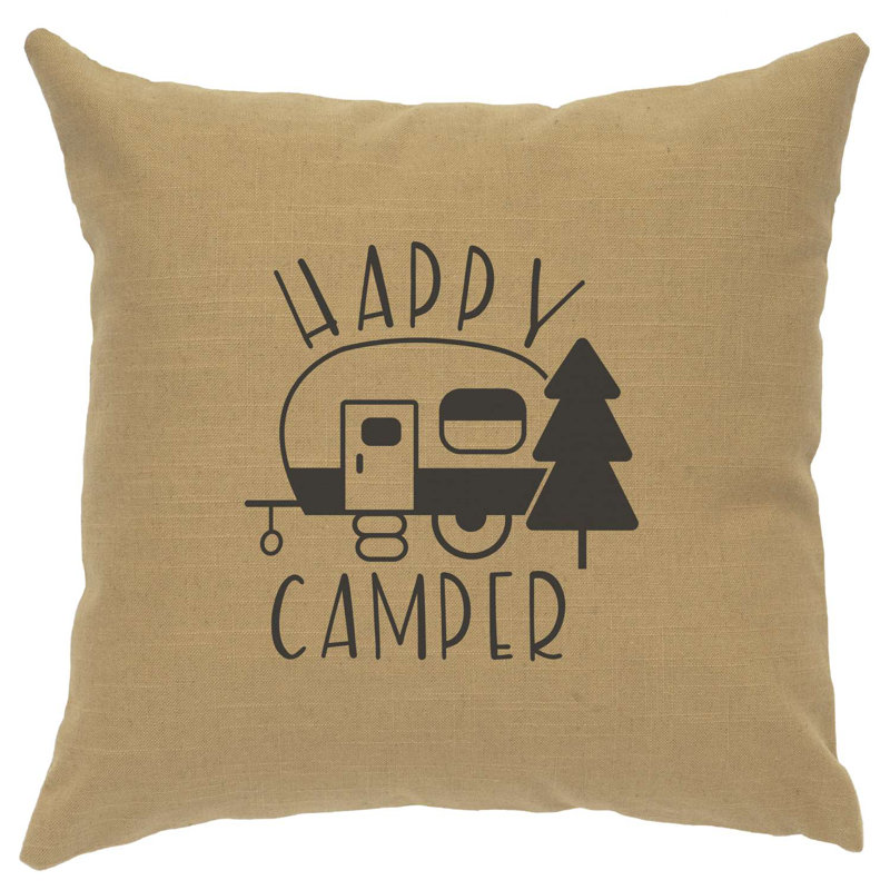 Coussin Wooded River Image - Happy Camper - Lin paille, Brun clair