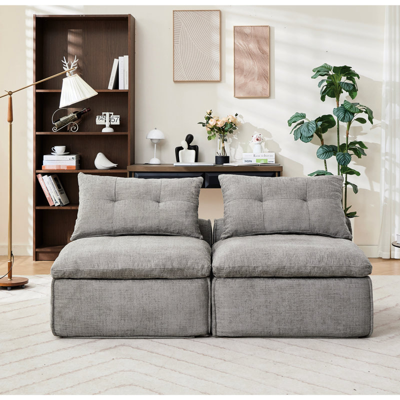Accoudoirs - Chenille modulaire, 2 sièges, gris, coussins pour le cou et les lombaires, meubles de rangement pour salle de bain de couleur grise, revêtement, accoudoirs, avec polyvalence