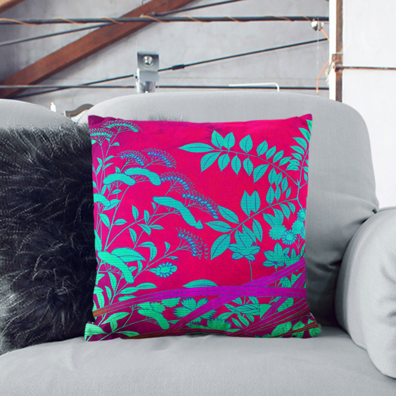 Floral Mural Maroon Square Throw Cushion, Black, 55cm H x 55cm W x 20cm D