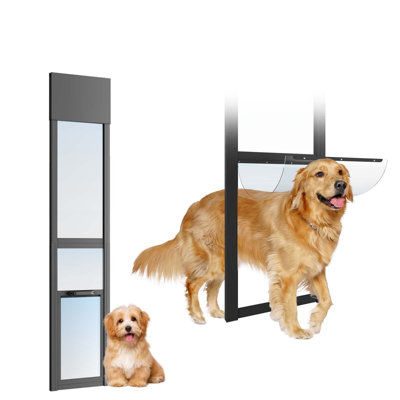 Dog Door for Sliding Glass Door, Adjustable Height Doggy Doors, Pet Doors Insert with Lock for Dogs
