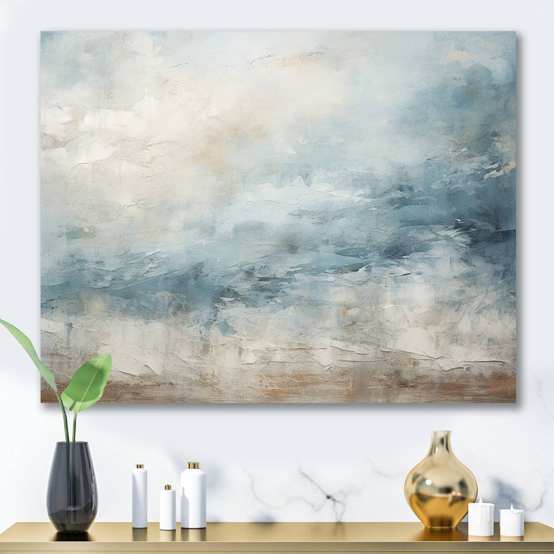 Beige Blue Ocean Storm I - Abstract Shapes Canvas Print Wall Art Design Art Overall 