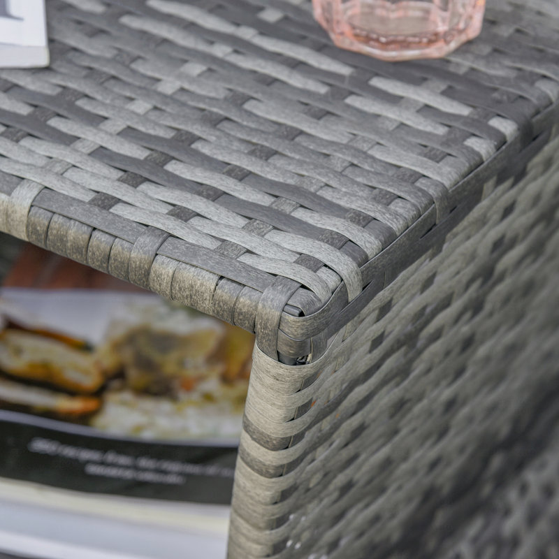 Table d'appoint en osier de rotin avec trou pour parasol, tablette de rangement à 2 niveaux pour tous les temps