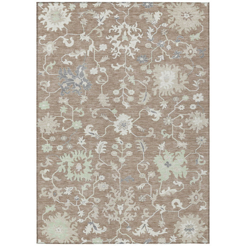 Machine Washable Indoor/Outdoor Xhevrie Taupe Rug, Rectangle 2'6" x 3'10"