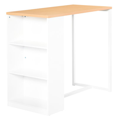 Stylish Counter Height Bar Table With 3 Shelves Storage, White For Kitchen Area Dining Storage Shelves, Ideal & Living Areas,