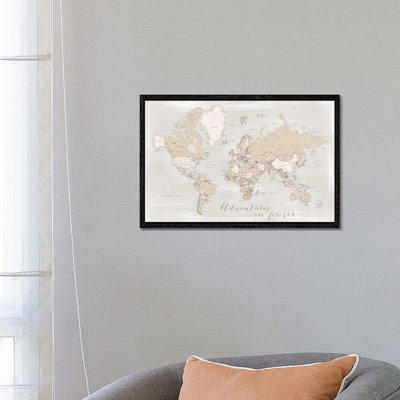 Rustic Detailed World Map Lucille, Adventures Are Forever by Blursbyai - Floater Frame Gallery-Wrapped Canvas Giclée on Canvas