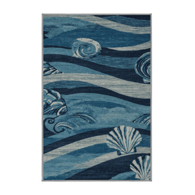 Washable Ocean blues Nautical Area Rug