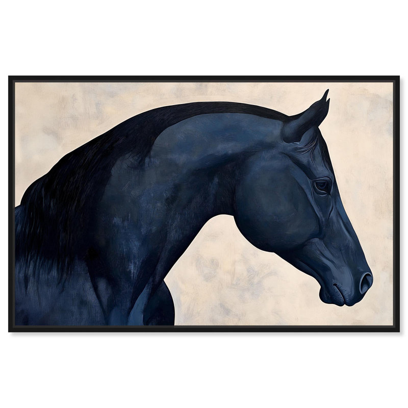 Décoration murale toile bleue cheval bleu II , H 11 po x l 16 po, Cadre flottant noir