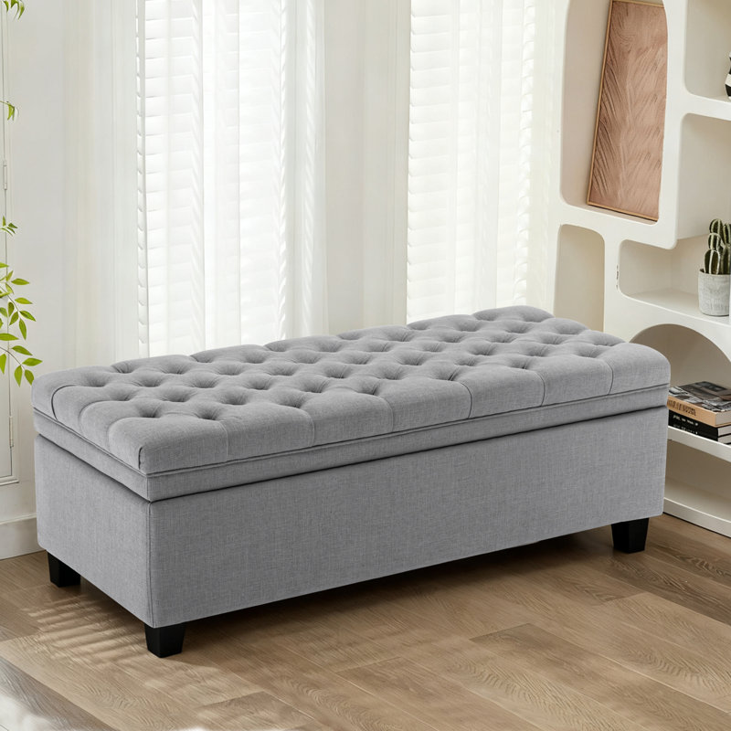 Banc de rangement rembourré en lin 51 po Cassina , Lin gris pâle