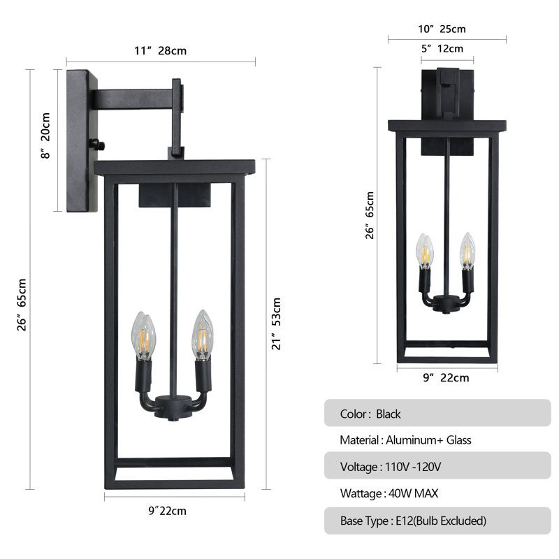 Modern Outdoor Wall Lantern with Clear Glass - 4 E12 Bulb Weatherproof Sconce