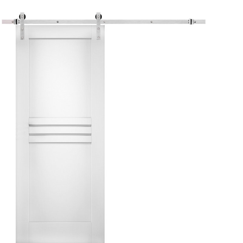 Porte de grange moderne avec quincaillerie Mela 7444, rail de 2 m (6,6 pi), porte intérieure à panneau plein, 81 cm x 244 cm (32 po x 96 po), rail argenté