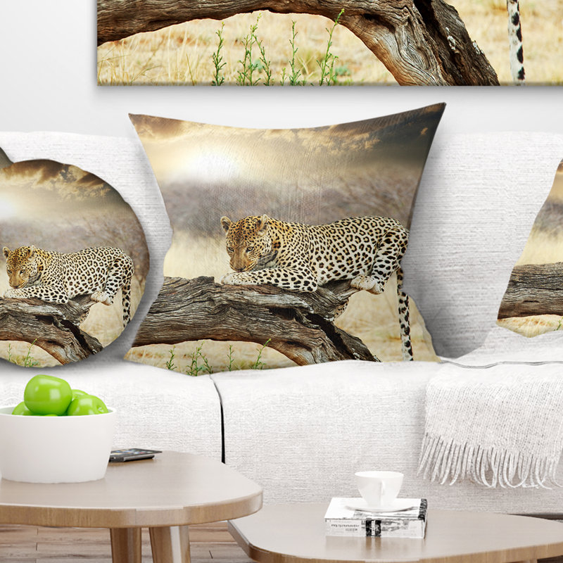 Leopard Relaxing on Tree - Animal Printed Pillow, 16" x 16", Throw Pillow