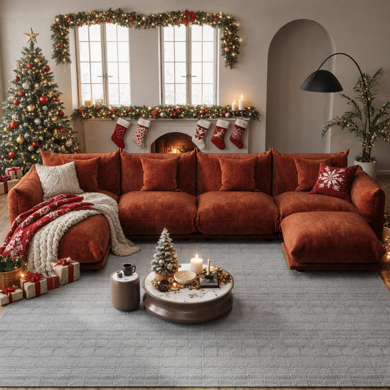 Canapé modulaire en chenille 6 pièces Cloud avec repose-pieds, canapé-lit modulaire réversible en tissu doux pour le salon, la chambre à coucher et le bureau