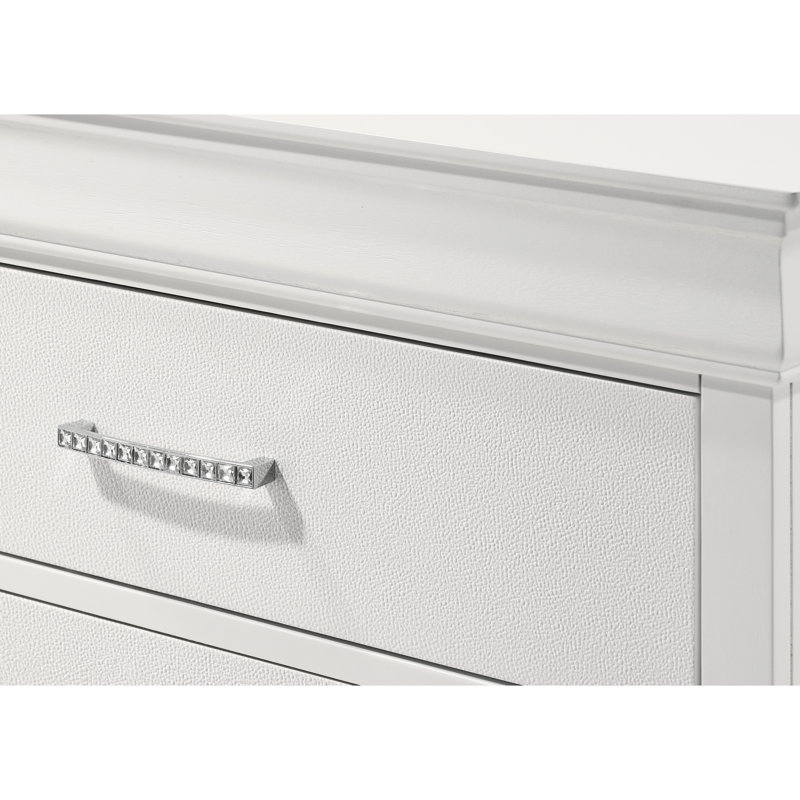 Table de chevet blanche moderne avec 2 tiroirs - Bois massif, finition texturée en diamant pour la chambre à coucher en blanc, tiroirs en bois et apparence