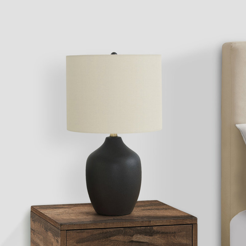 H 22 po, lampe de table, céramique noire, abat-jour ivoire / crème, transitionnel, éclairage
