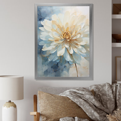«White and Blue Dahlia Flower Minimalisme I» sur toile imprimée