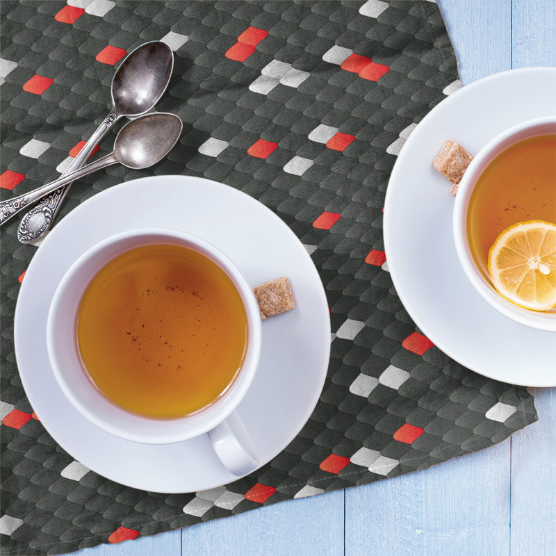 Serviette de thé à échelles serpent, Noir / Rouge, Sergé de coton