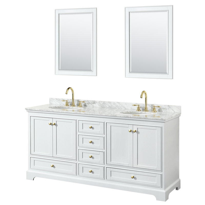 Deborah 72'' Double Bathroom Vanity with Marble Top, Gold, White