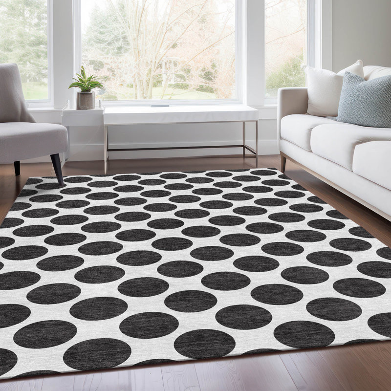 Premium Machine Washable Prisco Black Rug, Rectangle 5' x 7'6"