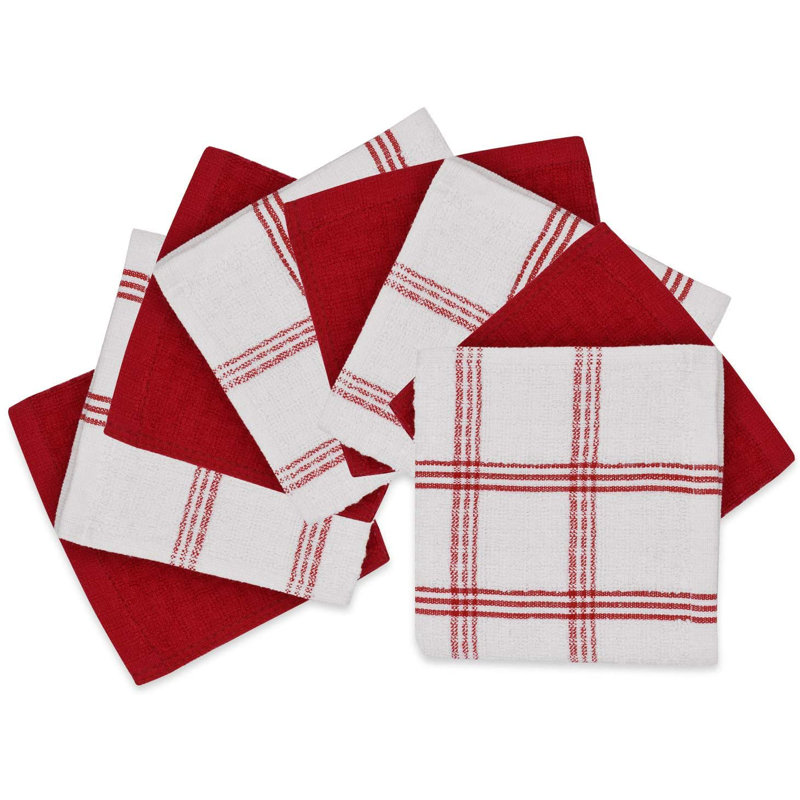 Cotton Stripe Waffle Dish Cloth Kitchen Towel, Red