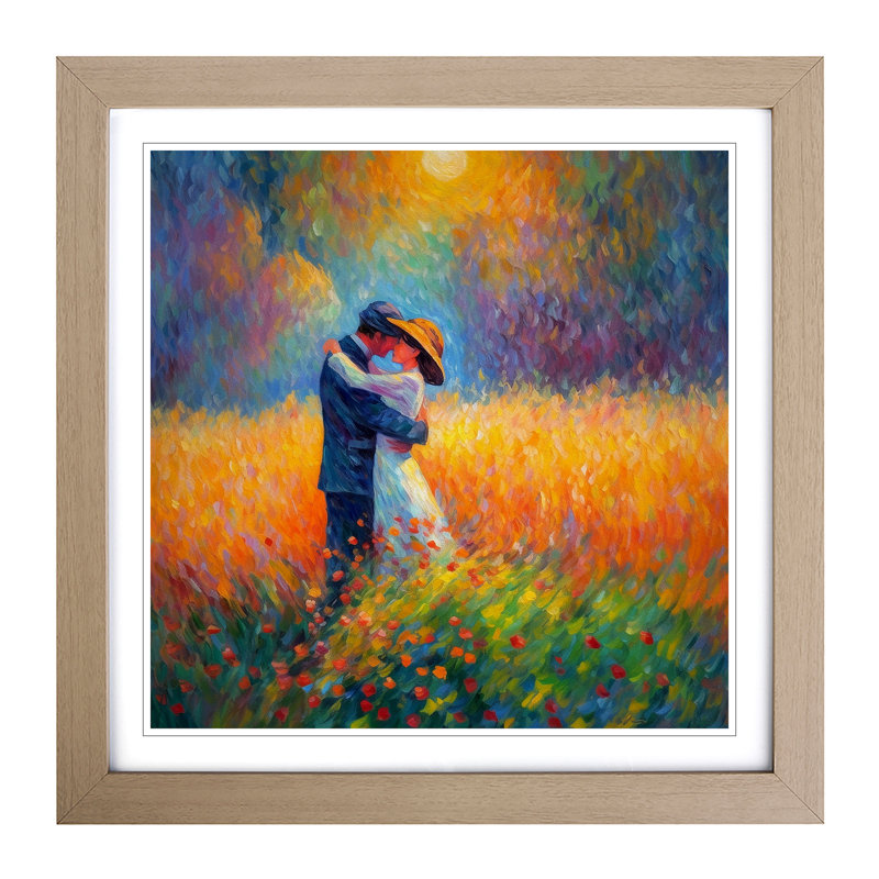 Lovers Neo-Impressionism - Single Picture Frame Print on Wood, Oak