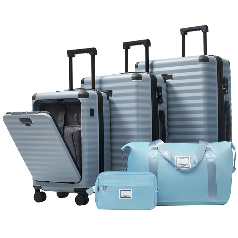 Luggage Sets 5 Piece with Front Opening, Sky Blue
