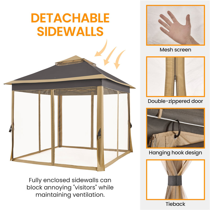 11x11 ft Brown Polyester and Metal Pop-Up Gazebo Tent