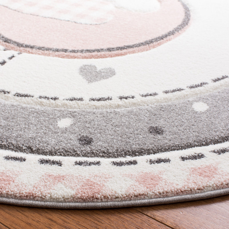 Burgan Polka Dots Gray Area Rug, Round 5'3"
