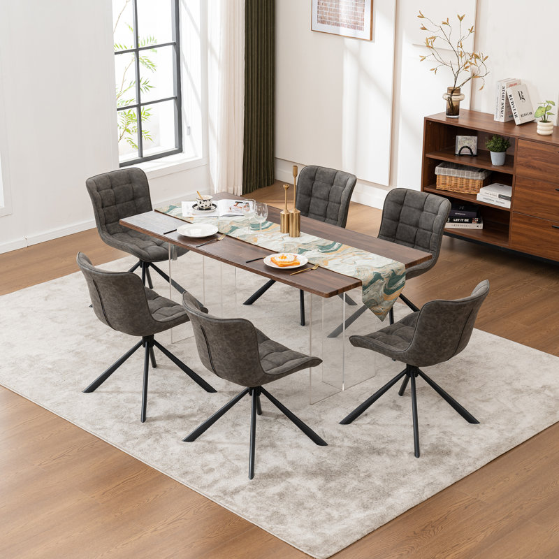 Chaises de salle à manger capitonnées pivotantes rembourrées en cuir avec pieds en métal, Gris foncé
