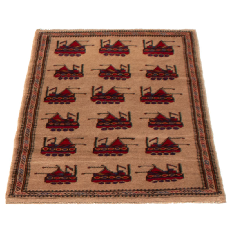 Tapis brun clair en laine noué à la main de conception unique 2 pi 10 po x 4 pi 11 po Zetzaf