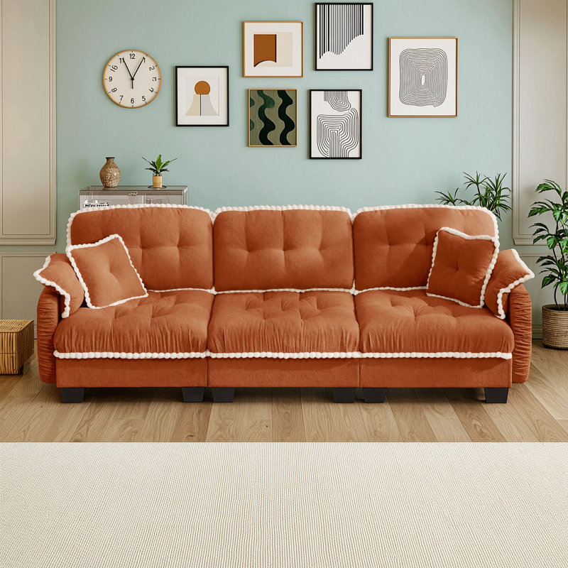 Canapé modulaire 3 places avec accoudoirs coussinés, coussins capitonnés et siège profond ergonomique pour le salon, Orange