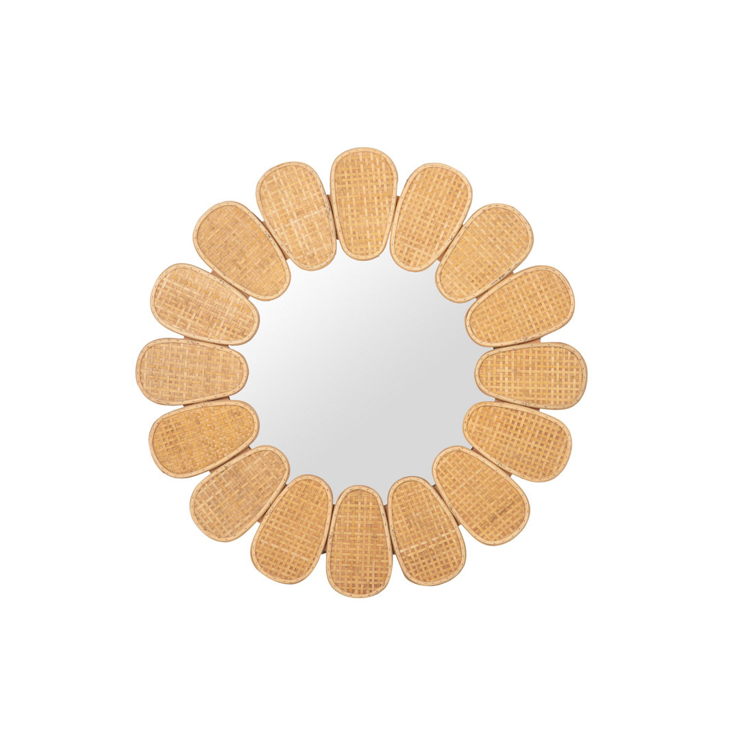 Round Rattan Framed Wall Mounted Accent Mirror in Yellow