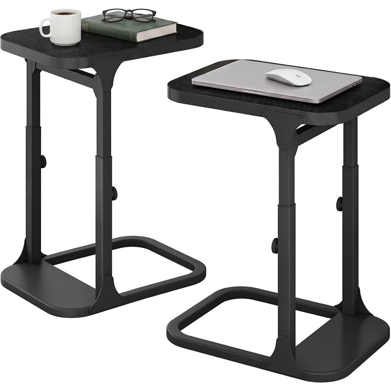 Ensemble de 2 tables d'appoint réglables en hauteur, en forme de C, pour canapé et fauteuil, petites tables à structure métallique pour salon, chambre et chevet, noires