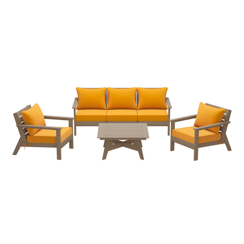 6-Piece Deep Seating Set, Light Brown, Yellow