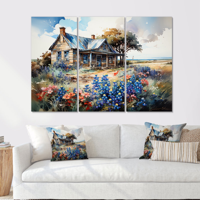 «Blue Bonnets Farm Charm - Fleurs», ensemble d'art mural, H 28 po x l 36 po x P 1 po