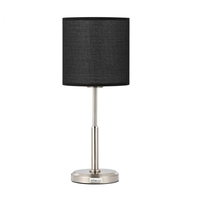 Lampe de table moderne, lampe de chevet en acier brossé avec abat-jour en tissu noir