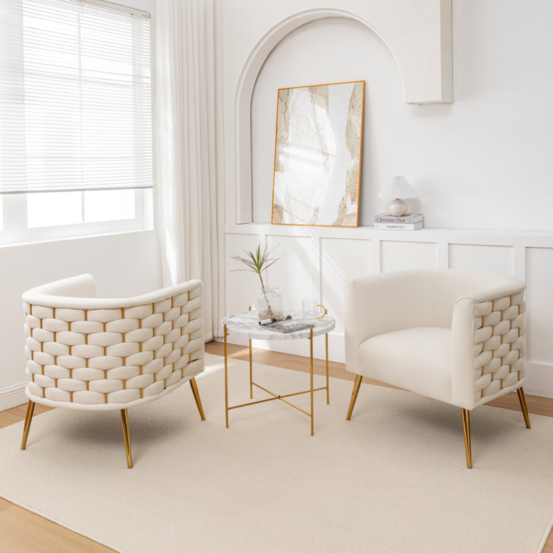 Cristen Velvet Barrel Chair, 2, Beige Velvet
