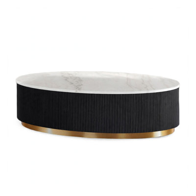Table basse Viren, accents dorés, plateau en marbre, piètement cannelé noir, 127 cm (50 po)
