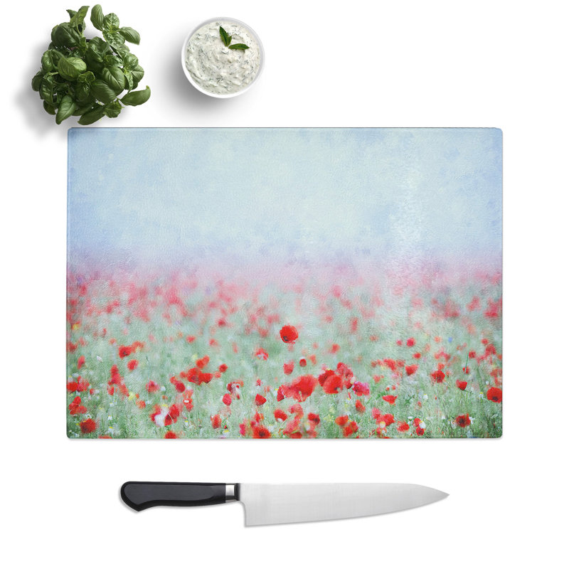 Tempered Glass Red Poppy Field in Italy Chopping Board, 28.5 cm x 39 cm
