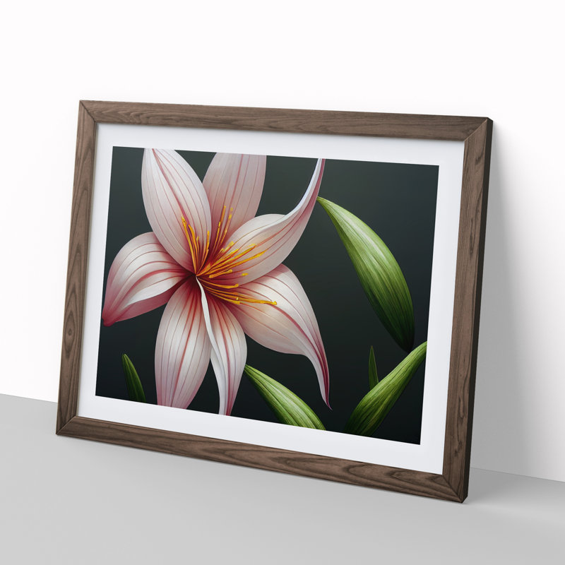 Futuristic Lily Flower Vol.4 - Single Picture Frame Print, 25cm H x 34cm W x 2cm D, Walnut Framed